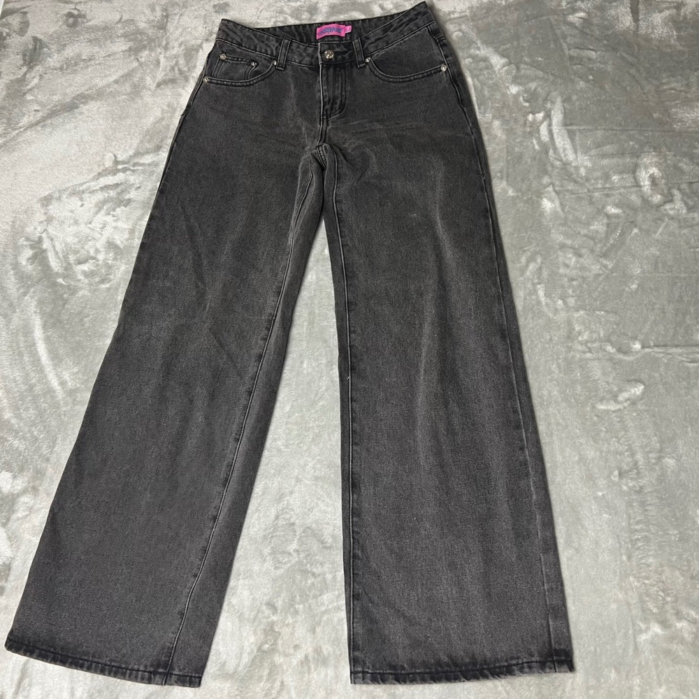EDIKTED  Wide Leg Jeans Charcoal Grey Wash Denim High Rise XS